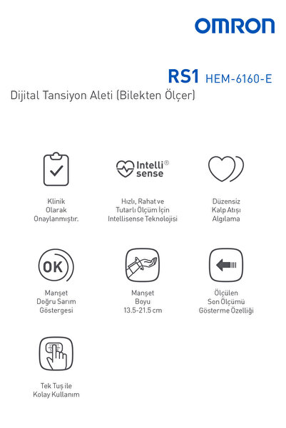 Omron RS1 Bilekten Dijital Pilli Tansiyon Aleti – Taşınabilir, Intellisense Teknolojili, 5 Yıl Garantili