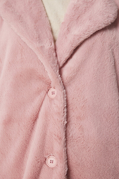 Happiness İstanbul Γυναικείο παλτό από συνθετική γούνα ροζ RV00072