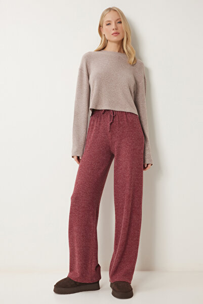 Happiness İstanbul Burgundy Soft Women's Knitted Trousers - Ub00295