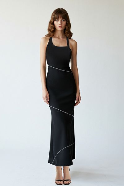 Trendyol Collection Black Body Fitting Shiny Stone Woven Evening Dress Night Graduation Dress Tprss25El00019