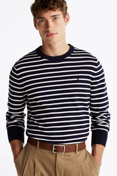 Tommy Hilfiger Herren-Pullover aus Kaschmir mit Rundhalsausschnitt – Marineblau