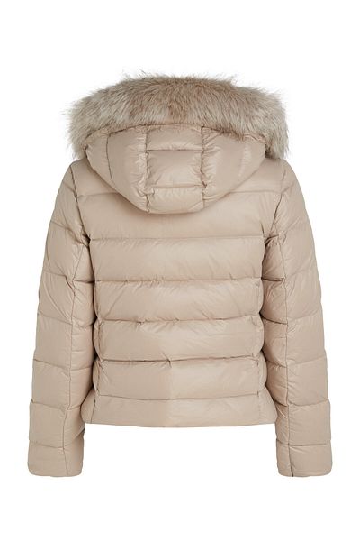 Tommy Hilfiger Béžový dámský péřový kabát Tyra - lesk