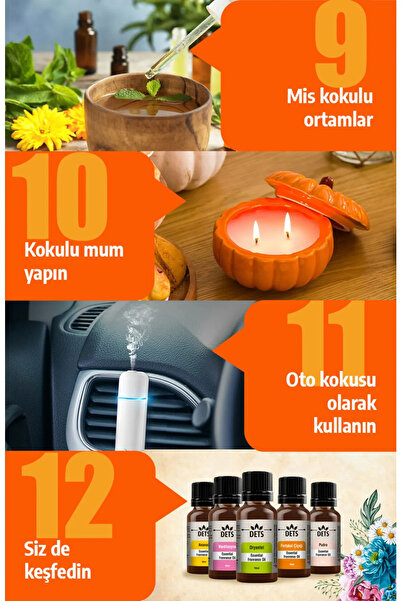 Dets Doğal 12'li Aromaterapi Uçucu Yağ Seti Evde Huzur Aşk Ve Rahatlık Için %100 Doğal Yağlar
