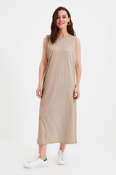 Trendyol Modest Schwarzes und steinfarbenes 2-teiliges Kleid aus 100 % Baumwolle – TCTAW22UK0110