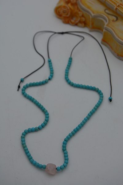 Stoneage Jewellery Pink Quartz And Turquoise Jewelled Metal Free Necklace