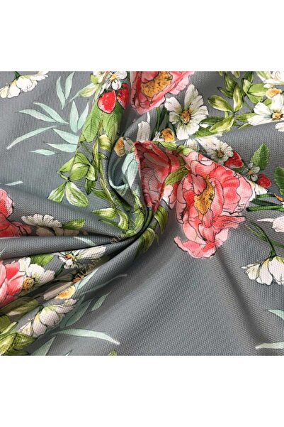 SUZANİ Gri Zemin Şakayık Desenli Dijital Baskılı Kumaş Kms-1317