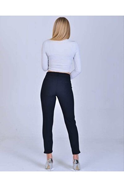 Yağmur Kadın Siyah Bilek Boy Kemerli Likralı Kumaş Pantolon