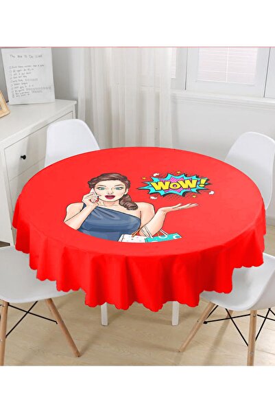 Realhomes Crvena pozadina Popart Vau moderni okrugli stolnjak sa uzorkom - pr...