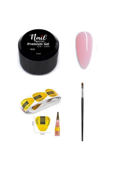 Nail Master Protez Tırnak Jeli 15ml 915 Jel Fırçası 20li Şablon