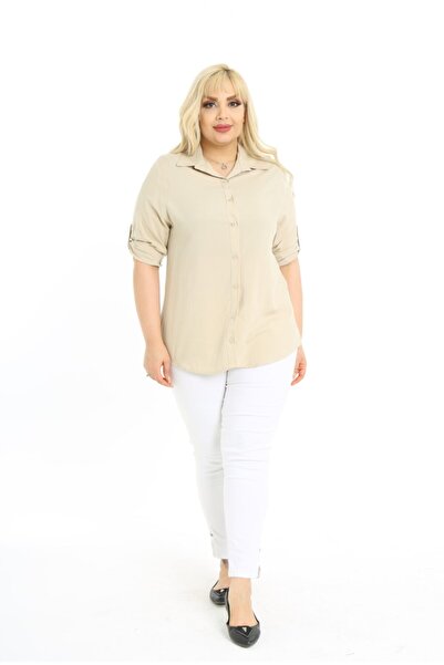 By Alba Collection Жіноча бавовняна віскозна сорочка великого розміру, екрю