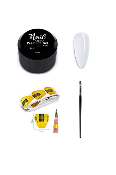 Nail Master Protez Tırnak Jeli 15ml 901 (ŞEFFAF) Jel Fırçası 20li Şablon