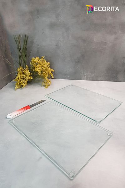 Decorita Glass Cutting Board - Glass Cutting Board |   Set of 2 Translucent |   20cm X 30cm