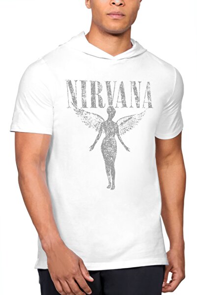 ROCKANDROLL Tricou cu mânecă scurtă cu glugă Nirvana White Angel pentru bărbați