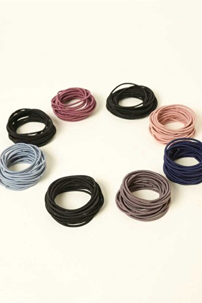 C&E Design Kadın 12'li Renkli Ince Lastik Toka Seti