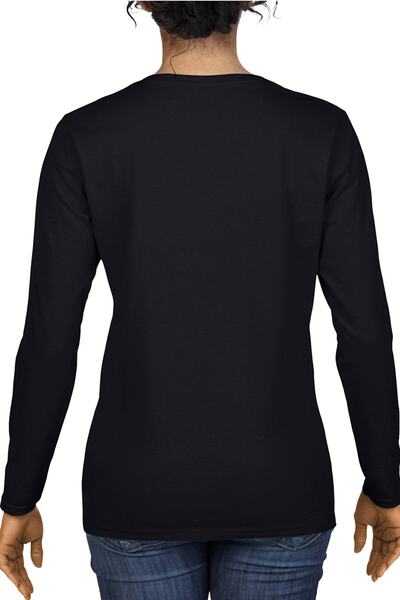 ROCKANDROLL Tricou negru din bumbac pieptănat cu mânecă lungă, cu decolteu rotund, pentru femei