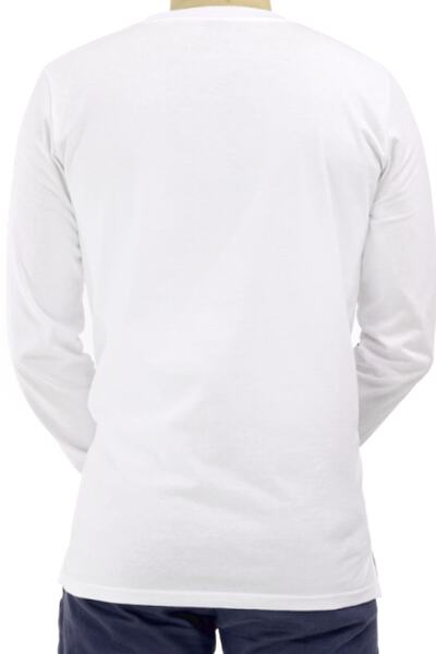 ROCKANDROLL Tricou alb din bumbac pieptănat cu mânecă lungă pentru bărbați