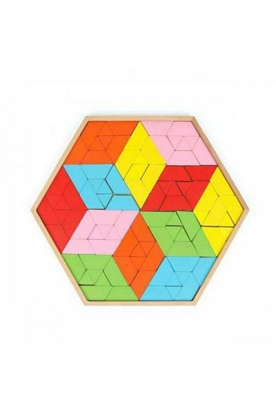 Wooden Toys Wooden Educational 96 Piece Tangram Puzzle Game with Hexagonal Tray Hm1720