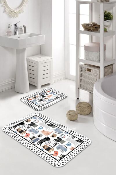 Modern home Kediler 2'li Set Banyo Paspası Kaymaz Taban Dijital Baskı Antiale...
