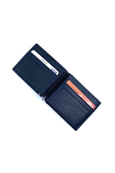 Eminsa Navy Blue Leather Men's Wallet with Money Clip