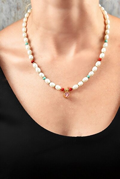 Fox Shoes Ucu Pembe Taşlı İnci Kolye 39 Cm Ka011019