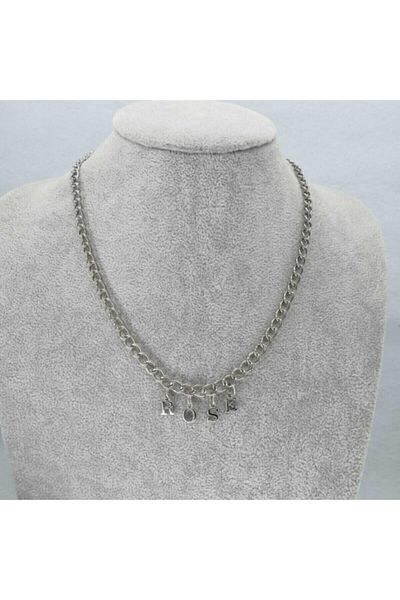 AlpCollection Gray Rose Lettered Blackpink 45 Cm Chain Gift Necklace