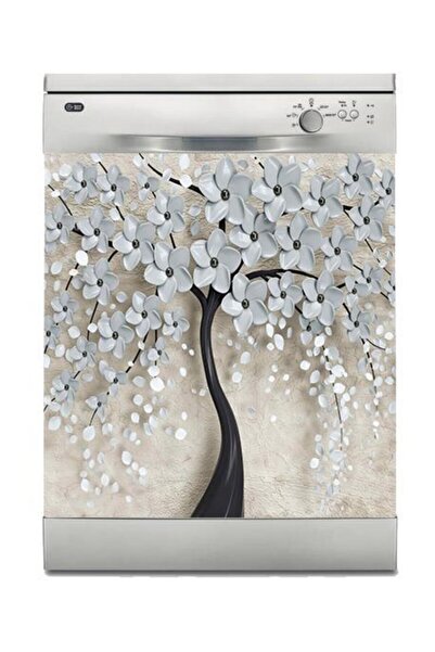 StickerArt Bulaşık Makinesi Sticker Kaplama Beyaz Eşya Kaplama 3d Ağaç Gri