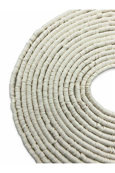 Hedef Bijuteri سلسلة خرز فيمو بوليمر كلاي لون أبيض فاتح 4 مم، سلسلة خرز فيمو ...