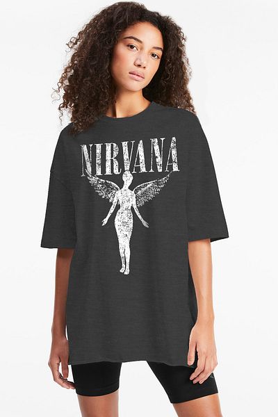 ROCKANDROLL Anthracite Angel Nirvana Oversize γυναικείο μπλουζάκι - κοντομάνικο