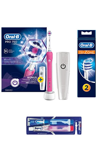 Oral-B Pro 750 Pembe Şarj Edilebilir Seyahat Kabı Hediyeli Diş Fırçası+2'li T...