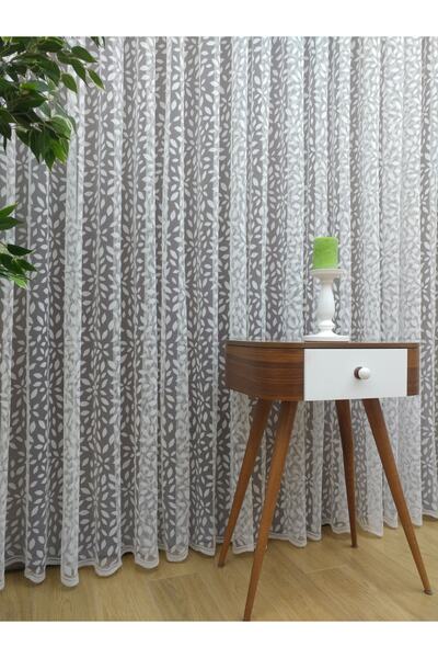 perdealemi 100x260 Leaf Patterned French Lace Tulle Curtain - Normal Pleat, 1/2.5