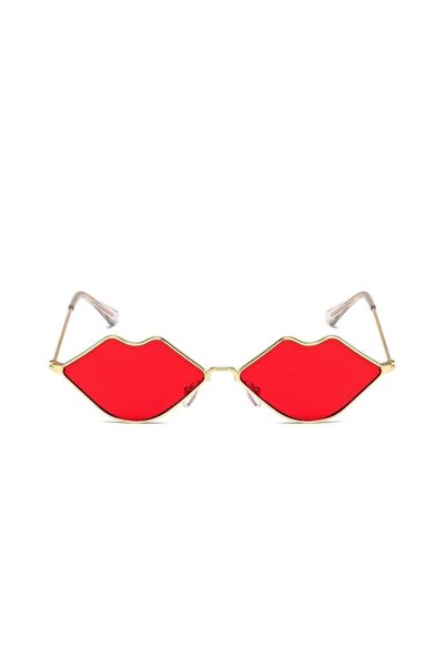 Toz Vintage Red Lip Glasses - Gold Frame Vintage & Retro Lip Shape Sun Glasses