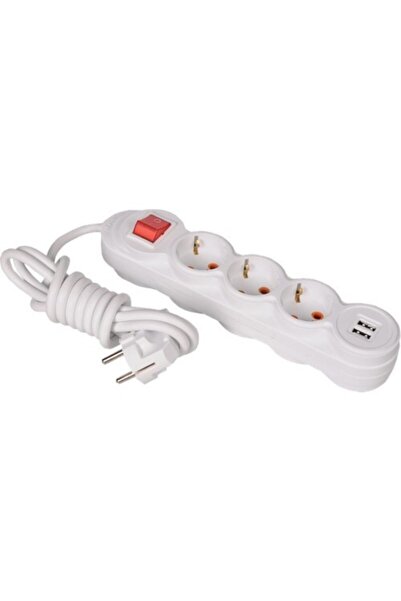 Pelsan 204987 BELEK USB ÇOCUK KORUMALI ANAHTARLI 3'LÜ 5MT KABLOLU GRUP PRİZ
