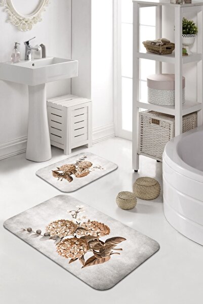 Modern home Floral Mink Set of 2 Bath Mat Non-Slip Base Digital Carpet Toilet...