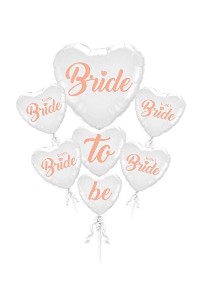 Huzur Party Store Bride To Be 5 Parça 7 Balon Folyo Kalp Set Beyaz Üstüne Ros...