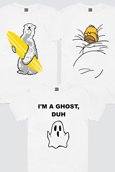 ROCKANDROLL Чоловічий білий спальний тато, милий привид, полярний серфінг, 3-х комплект еко-пакет футболок