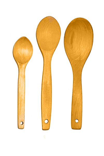 Kitchen Mania 3 Parça Bambu Ahşap Kaşık Tahta Servis Gereçleri 23-28-27