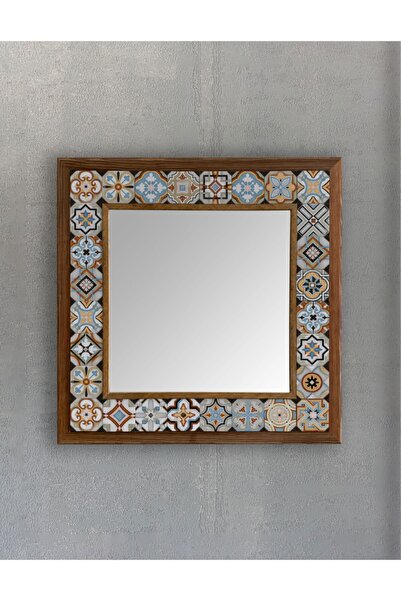 Oscar Stone Decor Masif Çerçeveli Mozaik Taş Ayna 43 Cm X 43 Cm (TİLE-ETNİK D...