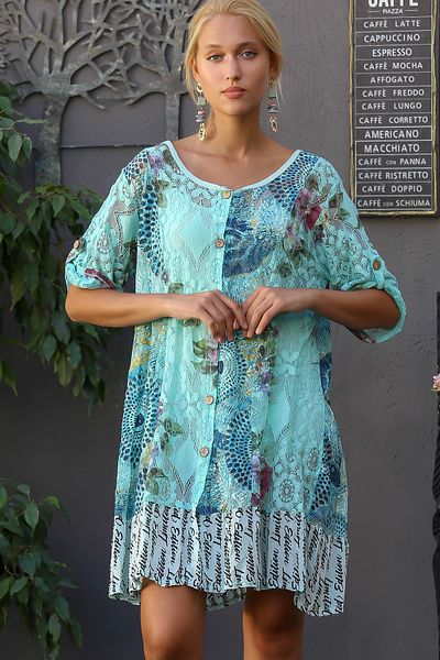 Chiccy Mintfarbenes italienisches Spitzenkleid mit Knöpfen und Blumenmuster für Damen und Unterwäsche M10160000EL94252