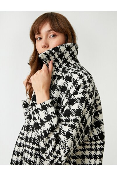 Koton Houndstooth Patterned Coat with Pockets