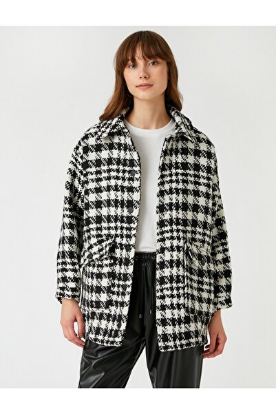 Koton Houndstooth Patterned Coat with Pockets