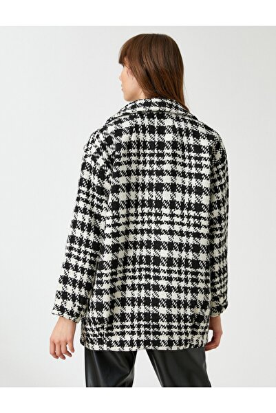 Koton Houndstooth Patterned Coat with Pockets