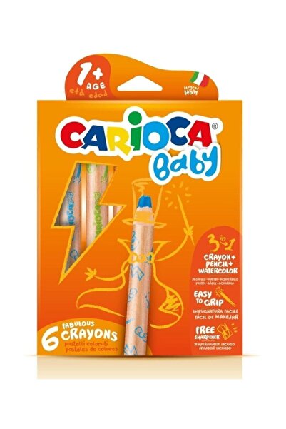 CARIOCA 3 In 1 Jumbo Bebek Ahşap Gövdeli Boya Kalemi 6'lı,kalemtraş Hediyeli