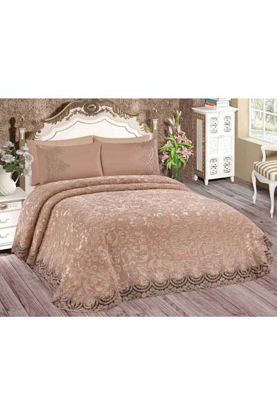 İpekçe Home French Lace Double Blanket Set Cappucino