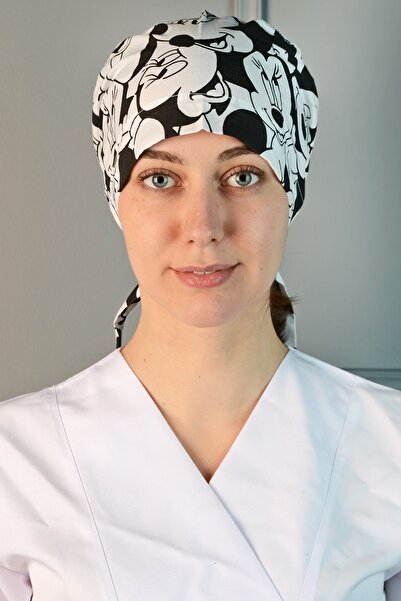 ModaCanel Moda Canel Siyah Mickey Desenli Tesettür Cerrahi Bone Tesettür Dokt...