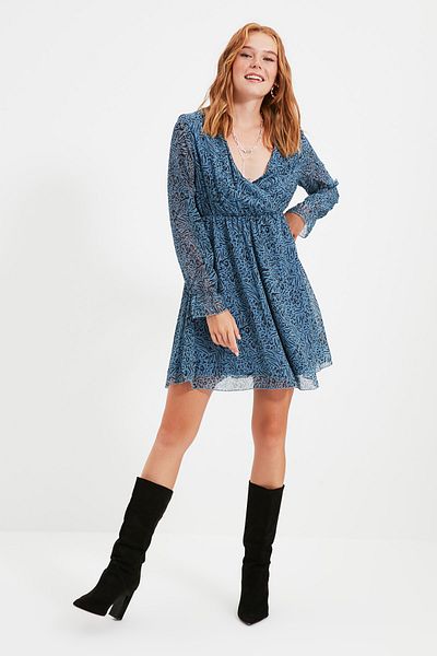 Trendyol Collection Petro Animal Print Dvouřadé lemované mini šifonové tkané šaty TWOAW20EL1628