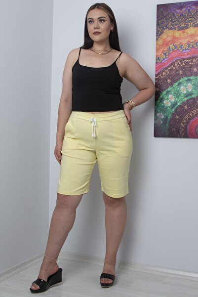 Şans Plus Size Shorts & Bermuda - Yellow - High Waist