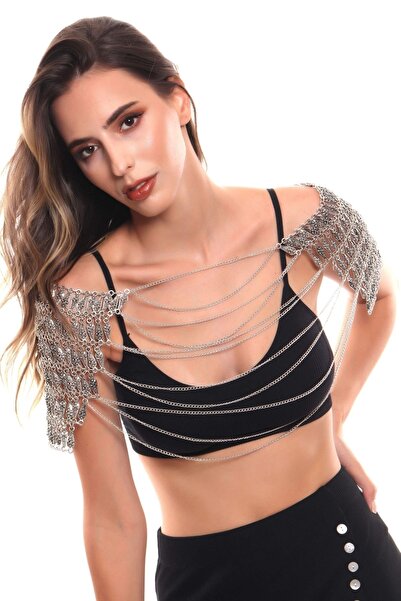 LABALABA Kadın Antik Gümüş Kaplama El Yapımı Bohem Omuz Kolyesi