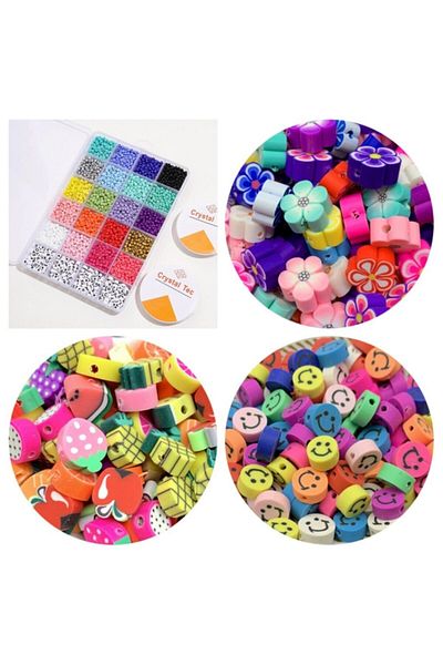 yiğit aksesuar Sand Bead, Letter Bead and Fimo Figured Bead Jewelry Making Set 26 Pieces