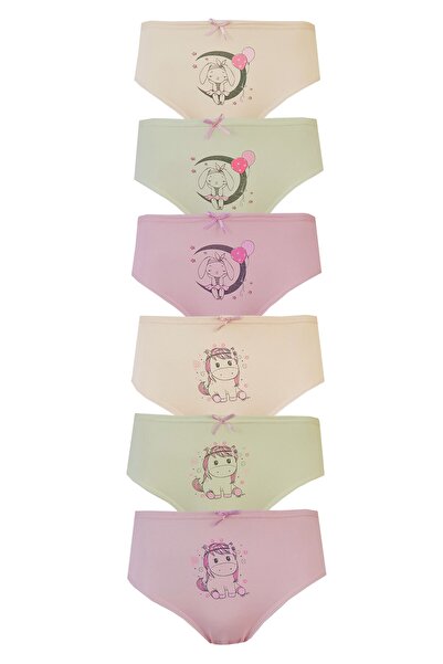 TEKKAPLAN 6lı Kız Çocuk Baskılı Renkli Külot Pamuklu Likralı Slip