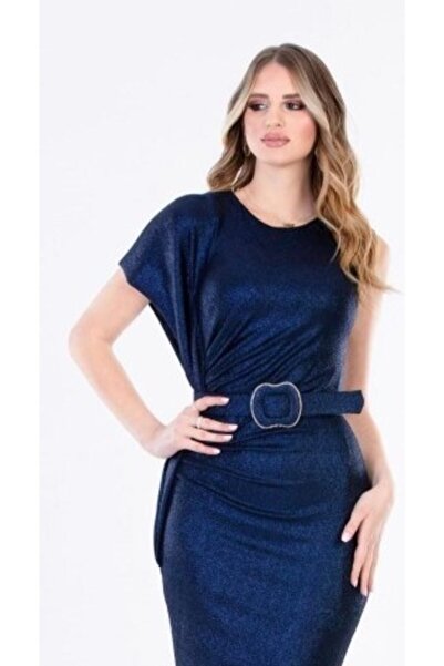 Arin Kemerli Simli Mini Elbise